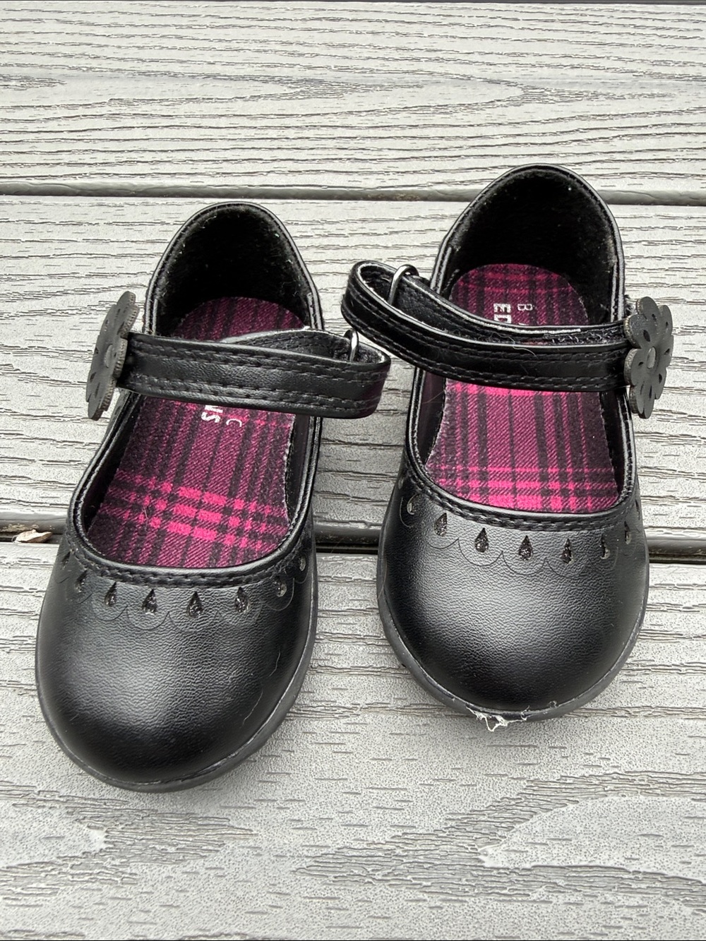 Basic Editions Black Mary Jane Shoes with Pink Plaid Insole
